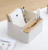 Multi-functional Desk Organizer Plastic Storage Box with Bamboo Compartment for Office Home Stationery Cosmetics Makeup