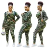 Camouflage Tracksuit Kvinnors uppsättningar Zipper Hooded jacka toppar med tank och mager byxor passar mode höst sportkläder lounge set y0625