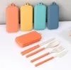 Ensemble de vaisselle pliante en paille de blé créative avec ensembles de couverts de voyage pliables détachables et baguettes Fourchette portable SN2625