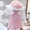 Autumn Girls Terno Big Collar Boneca de Manga Longa Camisa + Vest Saia 2 Pcs Estilo Coreano Conjunto de Roupas 210611