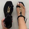 Sandals Women's Clip Toe Metal Chain Casual Ladies Flat Shoes 2021 Summer Buckle Strap Outdoor Female Flip Flops