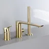 Bad Kraan Wijdverspreide Bad Wastafel Mengkraan Geborsteld Goud/Zwart Messing Badkamer Bad Douche Kraan Met Hand douchekop