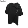 Neploe Bow Knot Koszulki Damskie 2021 Lato Koreańska Moda Pół Rękaw O Neck Kobiet Topy Luźne Casual Cotton Damskie Tees 1A027 X0628