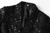 PYJTRL Mode Femmes Châle Revers Brillant Paillettes Costume Veste Femme Double Boutonnage Long Manteau Slim Fit Blazers Automne Vêtements 210930