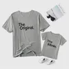 Summer "Original-REmix" Letter Print Cotton T-shirts for Daddy and Me Short-sleeve Grey 210528