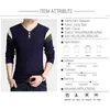 Browon Brand-свитер осенью мужская кнопка V-воротника тонкий свитеры эластичный вязаный пуловер 210918