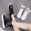 Kobiety klinowe platforma gumowa skórzana sznurka na wysokie obcas 6 cm buty spiczaste palce rosnące pnącza białe trampki Zipper569 Y0907