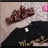Baby Kids Maternità Drop Delivery 2021 Neonate Set di abbigliamento Pagliaccetti Leopard Fascia per capelli Lettera Stampa Bottone Nato Tuta per neonato Tutina Su