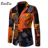 BOLUBAO Men Ethnic Design Suit Blazer Printed Round Neck Casual Men Suit Spring Autumn Single Row Two Button Slim Suit 211120