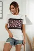 T-shirt con stampa leopardata a maniche corte estive Top donna T-shirt allentata casual O collo moda coreana divisa streetwear pullover Tees donna 210507