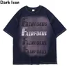 T-shirt da uomo oversize con lettere sfumate T-shirt Hiphop manica corta Streetwear T-shirt in cotone 210603