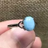 Pierścienie klastra 8x6mm oryginalny naturalny niebieski larimar biżuteria do pierścienia dla kobiety Crystal srebrny wzór wody