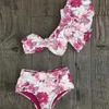 Eine Schulter Bikini Set Sexy Rüschen Bademode Frauen Badeanzug Hohe Taille Badeanzug Beachwear Red Print Biquini weiblich 210624