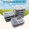 10 PCS Plástico Reutilizável Bento Box De Armazenamento De Alimentos De Alimentos Caixa de Almoço 3 Compartimento Reutilizável Recipientes Microwavable Casa Lunchbox 210818