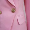 Wysokiej Jakości Mody Projektant Blazer Damskie Slim Metal Lion Buttons Podwójna Kurtka Breasted Baby Pink 211019