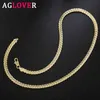 AGLOVER 925 Sterling Silver 20 cali 18k Gold 6mm Full Sideways Łańcuch Naszyjnik Dla Kobiet Mężczyzna Moda Biżuteria Urok Prezent