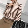 Pull tricoté rayé à col roulé pour femmes, Slim, basique, manches longues, mode coréenne, hauts féminins décontractés, 210513