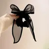 Temperament Simple Black Mesh Bow Ribbon Large Intestine Ring Korean Fashion Female Ponytail Hair Accessories