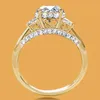 Wedding Rings 2pcs Yellow Gold Color For Women Luxury Clear Crystal Women's Ring Set Female Engagement Jewelry Accessories