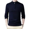 Suéters Homens Moda Meia Zip Pulôver Slim Fit Jumpers Knitwear Inverno Quente Casual Brand Man 211221