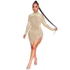 Casual Dresses Rhine Pearls Tassel Sparkly Sheer Mesh Birthday for Women Sexy Night Club bär långärmad BodyCon Party Mini Dress3760608