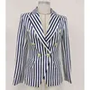 TOP QUALITY est Stylish Designer Blazer Jacket Women's Lion Buttons Double Breasted Classic Striped Print 211122