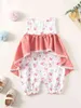 Baby Floral Print Guipure Lace Insert Bow Front Romper SHE