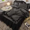 Grupo de cama de lenço preto set gêmeo rainha cheia rei colcspread princesa edredão capa set pillwcase meninas lace cama saia luxo cama 211007