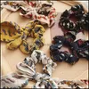 Pony Tails Holder Jewelry Jewelrykorean Style Floral Ribbon Woman Bowknot Flower Ties Scrunchies Girls Elastic Hairband Hair Aessories Drop