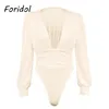 Long Puff Sleeve BodySuits Kvinnor Vår Höst One Piece Elegant Oavsett Svart Bodysuit Romper 210427