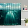 Shower Curtains Sandy Beach Conch Shell Curtain Blue Ocean Starfish Scenery Bathroom Wall Hanging Waterproof Hook Home Decor Set