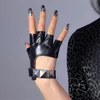 Real Leather SemiFinger Gloves Patent Bright Green Silver Rivet Sheepskin Fingerless Women Touchscreen WZP50 Five Fingers2427881