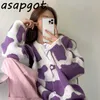 Girlfriend Sweater Winter Loose V Neck Print Cow Cardigan Coat Long Thick Knitted Sweaters Japan Style Harajuku Cute Gentle 210610