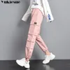 HARAJUKU STREETWEAR Kobiety swobodne spodnie haremowe solidne różowe czarne spodnie chłodne moda moda długie spodnie capris cargo spodnie 210412