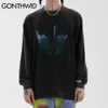 Afligido Tshirts Streetwear Hip Hop Creative Letras Casuais Manga Longa Oversized Camisetas Harajuku Algodão Tops 210602