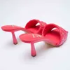 Slippers حجم كبير الصيف الجديد مبطن نساء عالي الكعب الصنادل Ladeis Pink Green Heels Shoes 1121