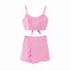 Foridol abito scozzese completo vintage set 2 pezzi da donna pantaloni e top a quadretti rosa abiti 2 pezzi per donna set crop top 210415