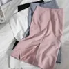 Summer with slits one-step skirt women vintage over-the-knee Korean high waist solid color hip Pencil office lady 210420