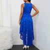 Floral Lace Women Solid Color SleevelIrregular Hem Formal Party Midi Dress X0529