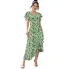 Nice-forever Summer Women Vintage Bono with Ruffle Sleeve Dresses Casual Beach Flare Maxi Long Dress 2btyA156 210419