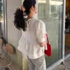 Chemisier blanc d'été femmes coton solide version coréenne doux mignon col rond chemise à manches courtes Blusa Feminina 14038 210518