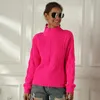 Neon Sweater Women Knitted Fuchsia Pink Solid Half Turtleneck Pullovers Long Casual Loose Knitting Shirts Female Jumpers 210914