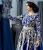 エレガントなロイヤルブルーイブニングドレス岬の長袖アップリケモロッコカフタンウエディングドレス女性Caftan Party Gowns