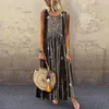 Kobiety Plus Size Summer Boho Dress O-Neck Floral Print Vintage Bez Rękawów O Neck Długie Maxi Beach Dresses 2021 S-5XL Casual