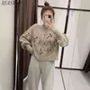 Dames Vintage Koreaanse lange mouw Pullover Chic Flowers Beaded Mode Harajuku Gebreide trui houdt warme herfst en winter 211218