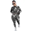 Empfehlen Sie Stil Cool Girl Joggers 2-teiliges Outfits für Frauen Tie Dye Slim-Fit Tunika Skinny Hosen Trainingsanzug Sportwear 210525