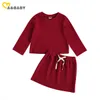 6M-4Y Spring Autumn Toodler Infant Kid Baby Girl Clothes Set Knitted Long Sleeve Tops Skirts Outfits Costumes 210515