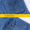 جينز السراويل الرجال الصيف المؤخرات متعددة الجانب جيب عارضة برمودا ذكر مستقيم طويل الأزرق الدنيم فضفاض البضائع السراويل الرجال 210329