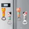 Schattige cartoon kat houten bier flesopener roestvrijstalen draagbare koelkast magnetische fles openers keukengerei gadgets