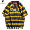 Aolamegs Rainbow Paski T-Shirt Mężczyźni Luźne Harajuku Retro Tees Top Koszule Mężczyzna Summer Koreański Styl Krótki Sleever Hip Hop Tshirts 210629